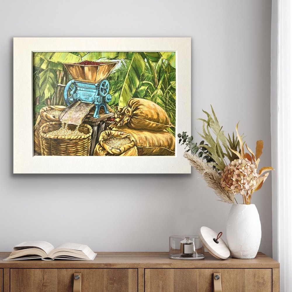 8x10" Colombia Cafe Quindo Art Print (w/mat): Coffee Beans - HOME